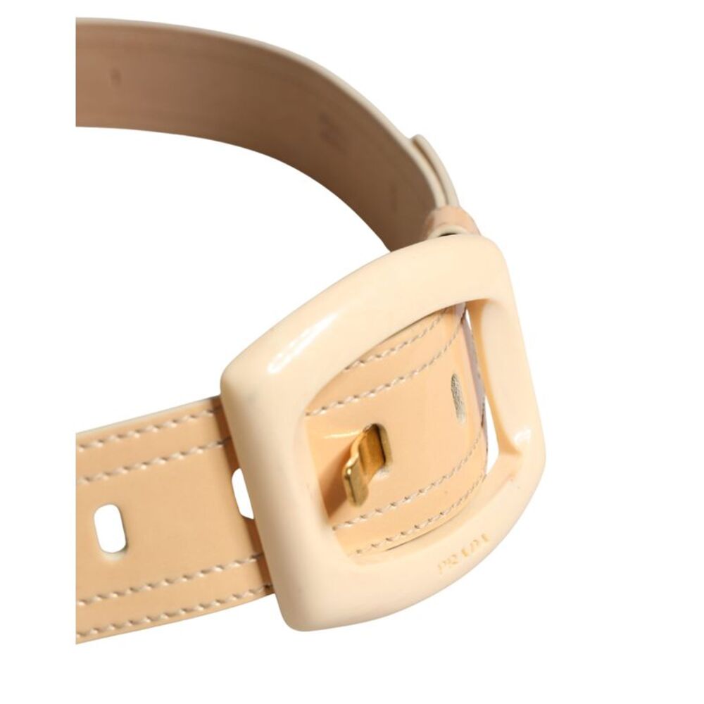Prada Beige Leather Logo Wide Waist Women Square Buckle Women's Belt - Picture 3 of 5